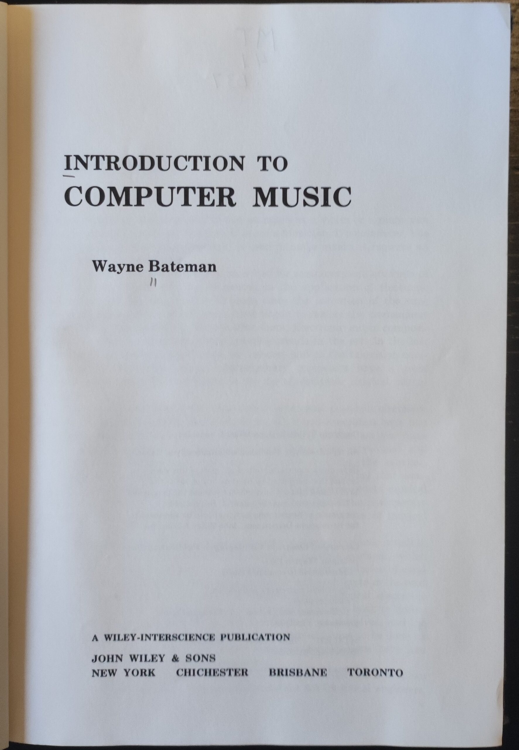 Wayne Bateman – Introduction to Computer Music